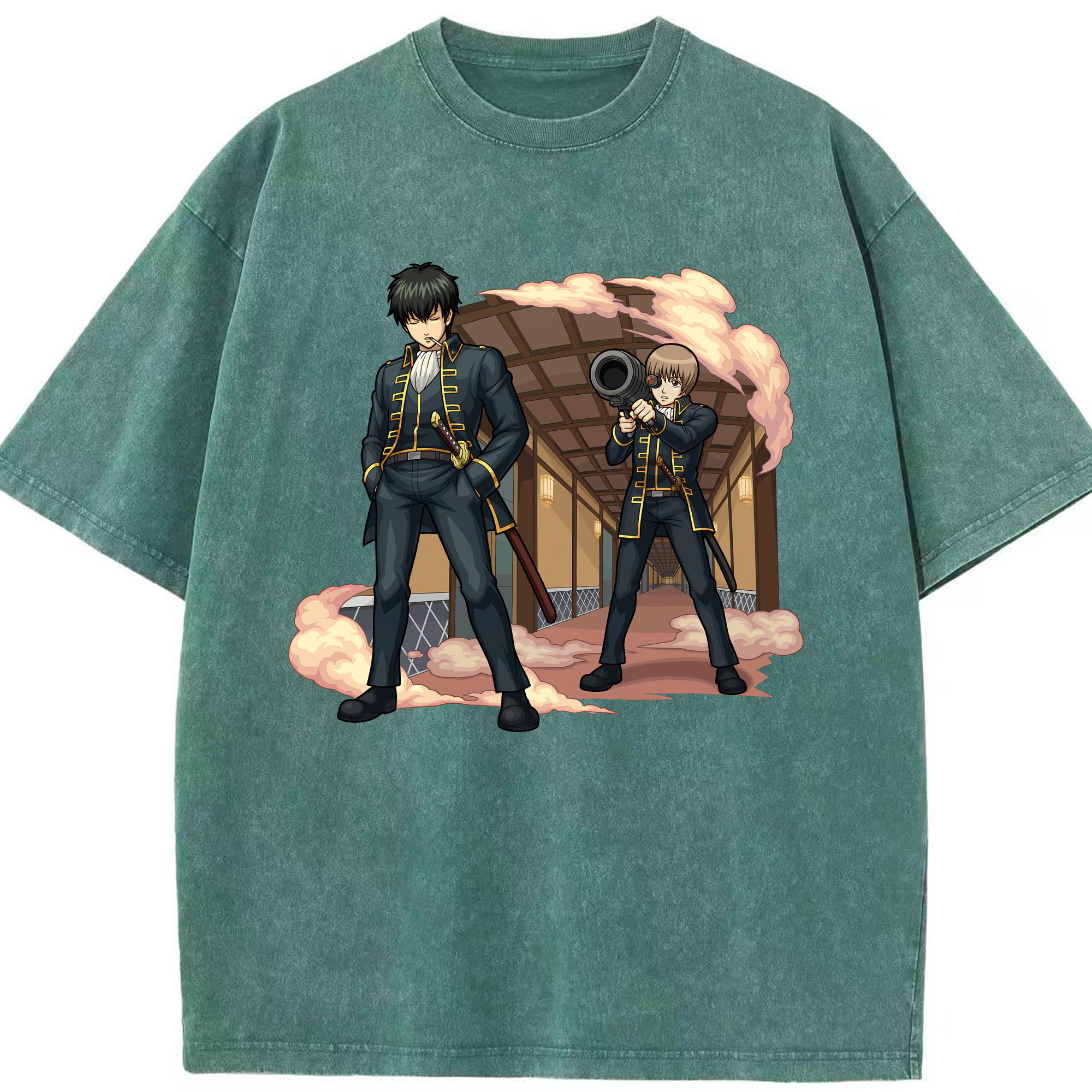 （画像用） ぎんたま 坂田銀時（さかたぎんとき） 神楽 志村新八（しむら しんぱち） GINTAMA Sakata Gintoki Kagura Shimura Shinpachi 綿100% ヴィンテージ風 半袖Tシャツ（フロントプリント）